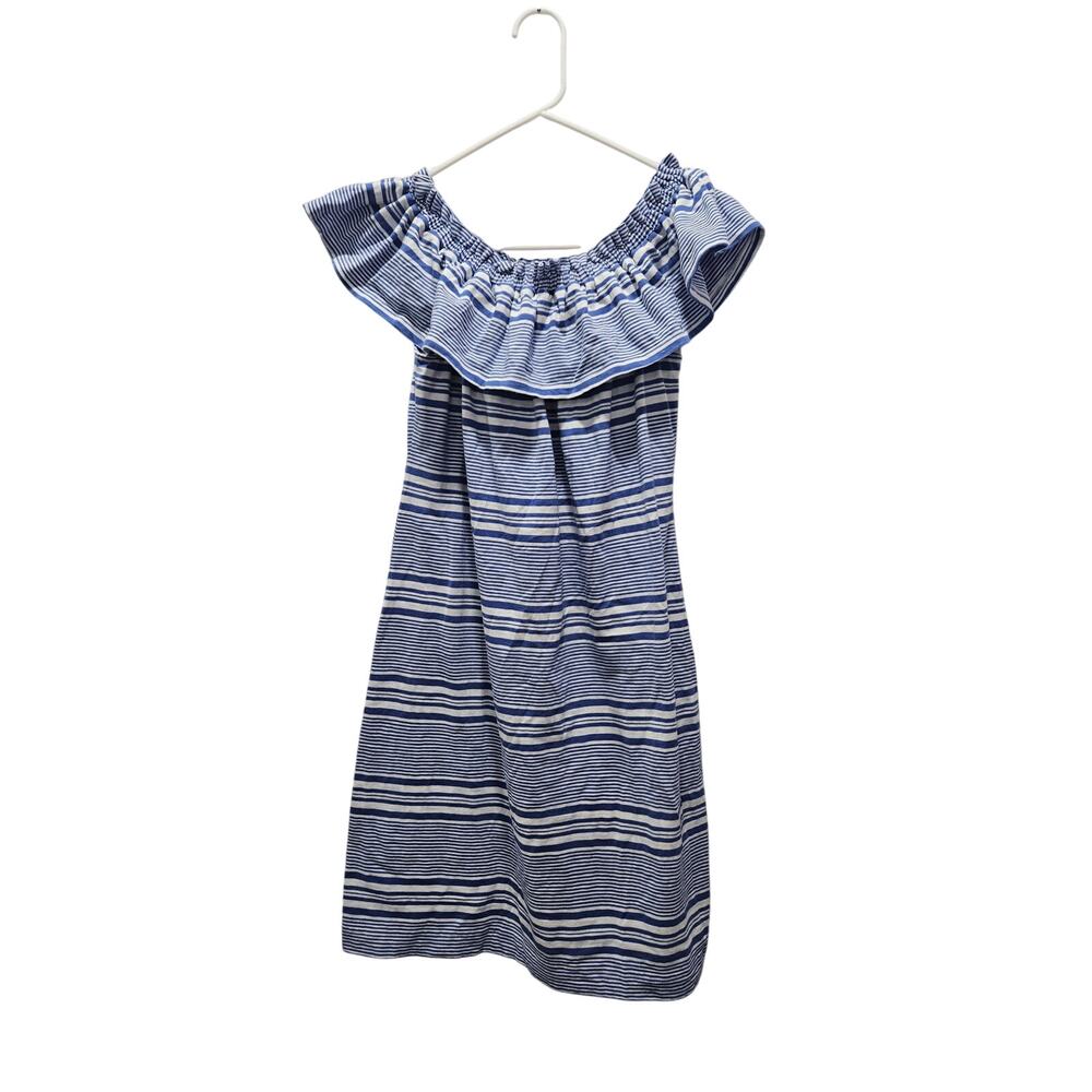 Vineyard Vines Off Shoulder Striped Ruffle Dress XS Coastal Preppy
